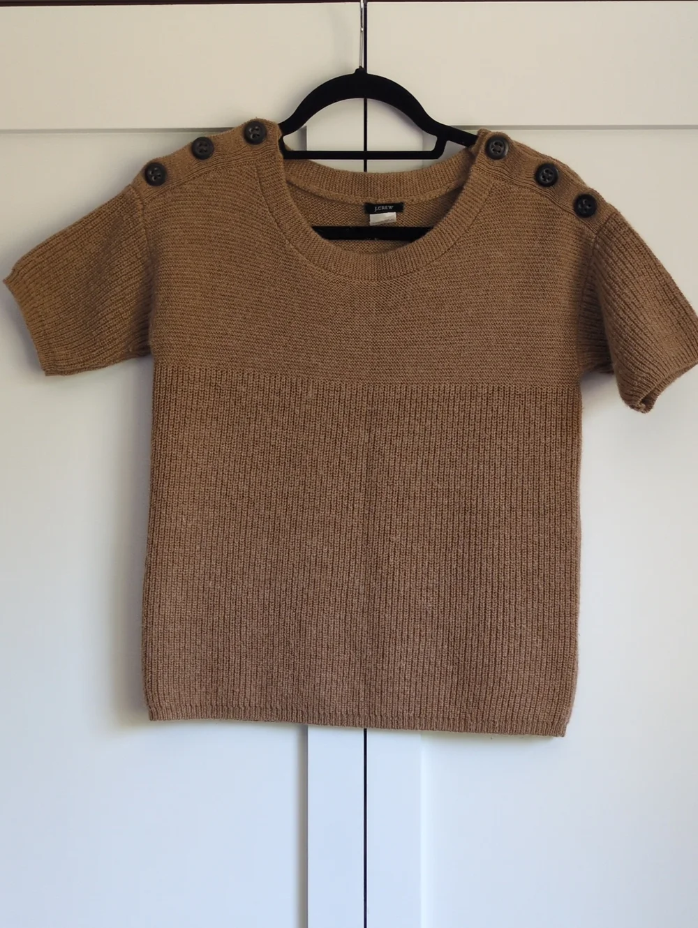 J.Crew Alpaca Merino Wool Knit Sweater Top S Camel Brown Short Sleeve